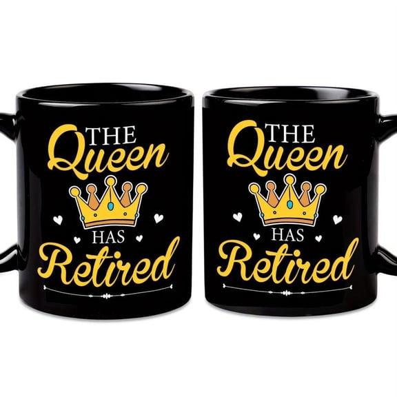 1pc Funny Retirement Mug The Has Retired Funny Retirement Cup with Crown Design 11oz Black Coffee Cup with Golden Red Lettering Funny Retirement Party