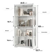 MIIFUNY Display Cabinet with Glass Doors 4 Tier Curio Cabinet & Bookshelf with LED, White