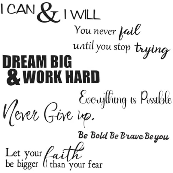 6 Sheets Decals for Walls, Inspirational Wall Stickers, Motivational Wall Decals Peel and Stick, Positive Saying Wall Art for Bedroom Office Teen Room Decor (Never Give up, Dream Big & More)