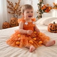 thumbnail image 6 of KAUOD Kids Toddler Halloween Outfit Flying Sleeve Pumpkin Tiered Tulle Dress Baby Girl Halloween Dress Sparkly Birthday Party Dress, 6 of 9