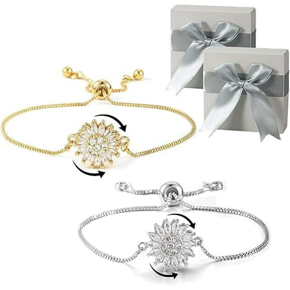 Sunflower Mood Bracelet, Spinning Sunflower Bracelet, Personalized Women Flowers Fidget, Worry Relieving Jewelry Gifts for Women