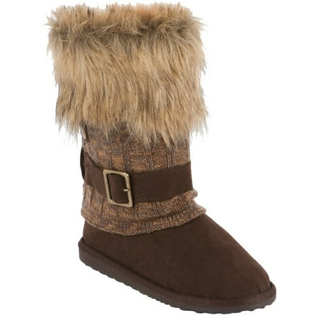 MUK LUKS Womens Gaby Fur Top Knit Spat Boot
