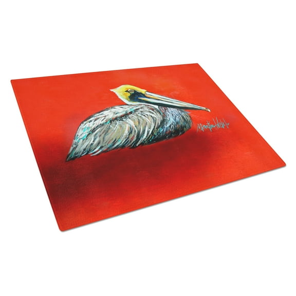 Caroline's Treasures Sitting Brown Pelican Glass Cutting Board Large