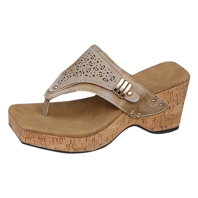 DXOUPM Womens Sandals Wedge Flip Flops Comfortable Platform Bohemian Ladies Sandals Dressy