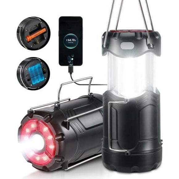 Lot de 2 Lanternes de Camping Pliables à DEL, Consciot USB‐C Rechargeables et Alimentées par Batterie, Lumière d'Urgence 2‐en‐1 avec Lampe de Poche et Base Magnétique, Fournitures pour Pannes de Courant et Ouragans, Trousses de Survie, Noir