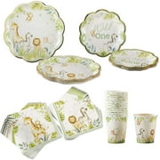 Safari Paper Plates Napkins, Kate Aspen 16pcs 7 inch & 16pcs 9 inch Heavy Duty Disposable Party Plates, 16pcs 8 oz. Paper Cups, 30pcs 6.5 inch Durable Paper Napkins for Birthday, Baby Shower Party