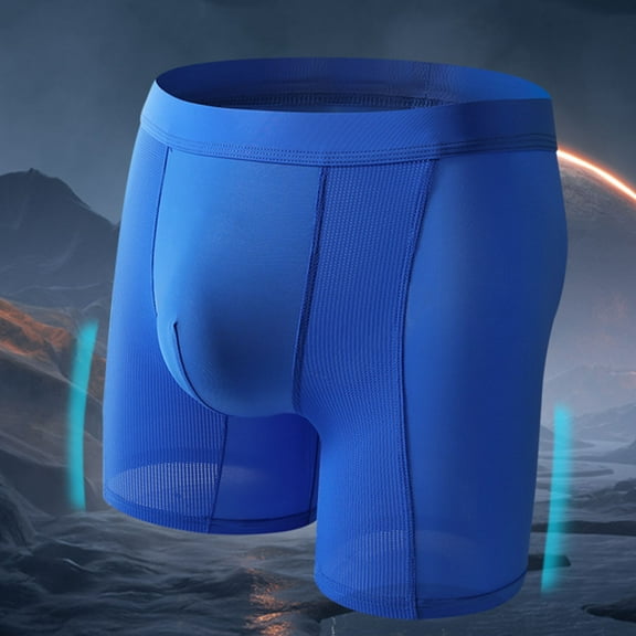 Mens Long Leg Underwear Boxer Briefs Casual Lightweight Solid Breathable Mid Waisted Stretchy Slim-Fit Loungewear Athletic Workout Running Boxers