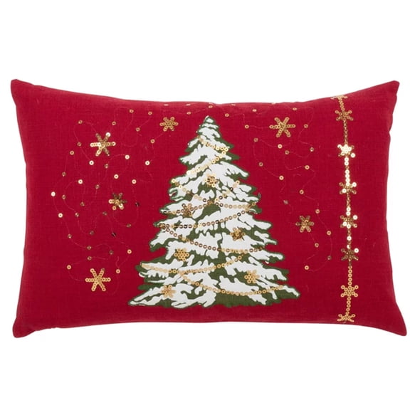 Fennco Styles Christmas Tree Design with LED Light Decorative Throw Pillow Cover 13 x 20 Inch - Red
