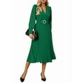 thumbnail image 2 of Women'S Long Sleeve Flared A Line Dress Wedding Guest Casual Semi Formal Office Lady Dresses with Belt Green M, 2 of 9