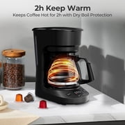 WAA 5 Cup Drip Coffee Maker,Programmable Delay Brew,Auto Shut-Off,Reusable Filter 25oz Tank,Black