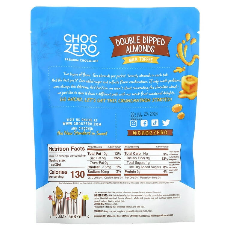 ChocZero, Premium Chocolate, Double Dipped Almonds, Milk