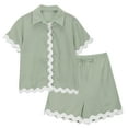 thumbnail image 4 of OGLCCG Girls 2 Piece Outfits Cotton Short Sleeve Button Down Shirts and Elastic Waist Shorts Casual Summer Clothing Sets 4-14 Years, 4 of 6