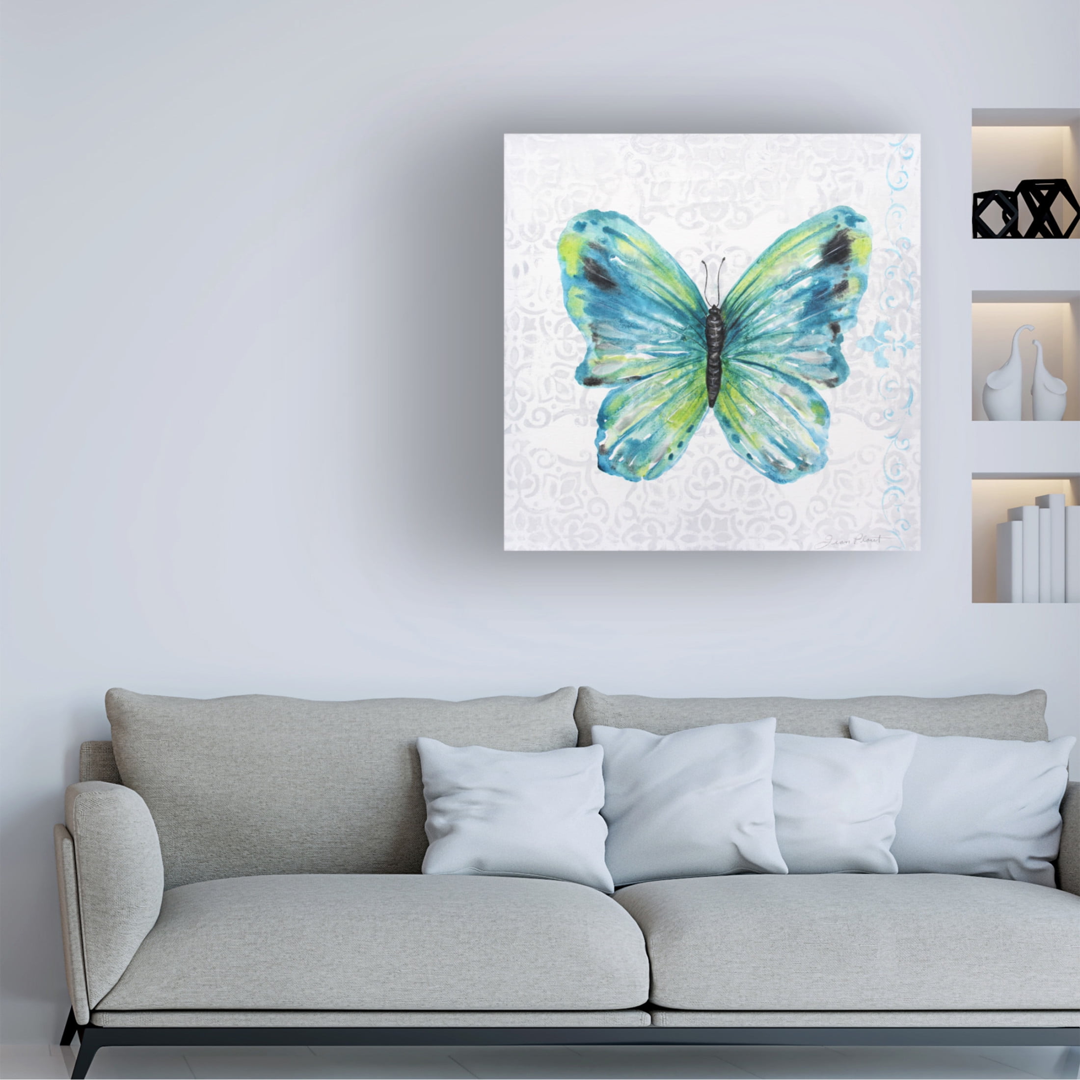Canvas Wall Art - Jean Plout 'Elegant Butterfly A' Wall Art for Living Room, Bedroom, or Office Décor by Trademark Fine Art - 24 x 24 Inches