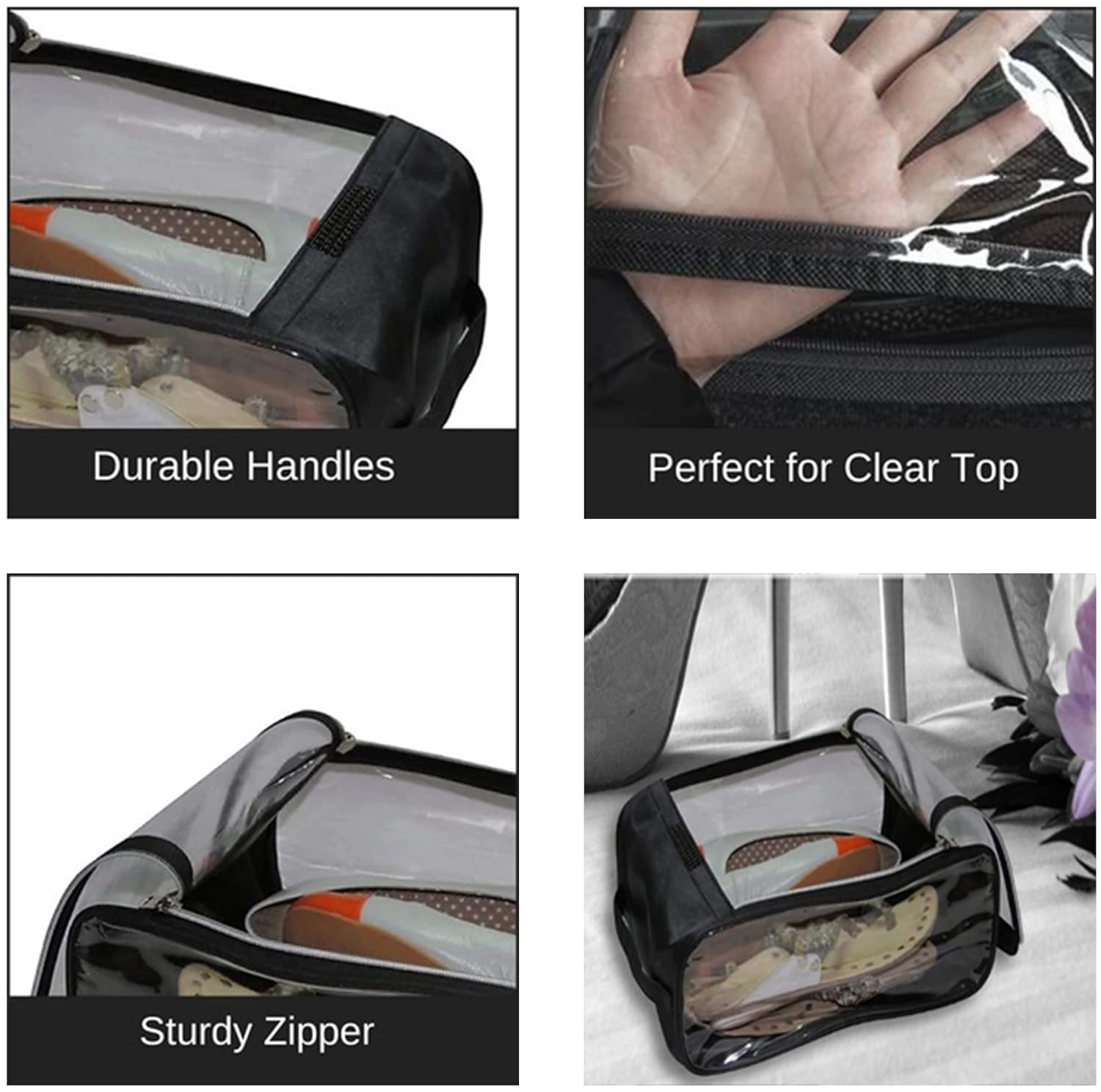 atorakushon Fabric Shoe Cover Travelling Storage Bag Footwear Wardrobe Organizer Pouch Black Pack of 2