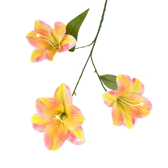 Riguas Artificial Lily Flower 3 Heads Full Bloom Faux Lily Branch with Leaves Real Touch Fake Lilium Flower for DIY Wedding Bouquet Floral Arrangement
