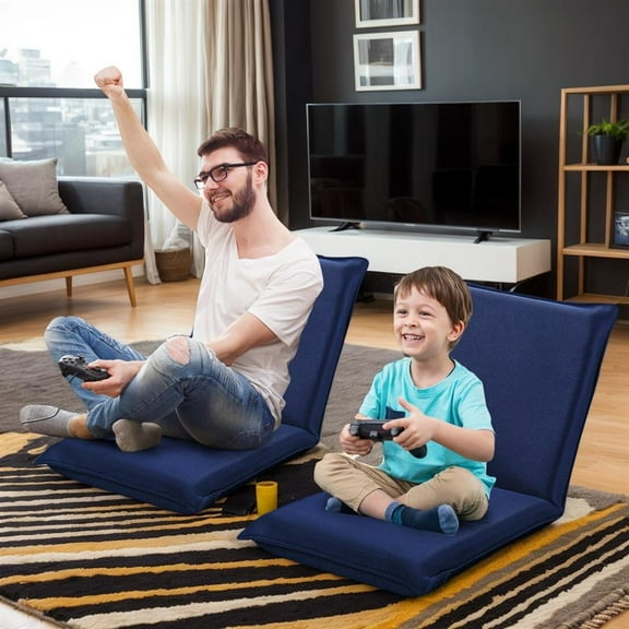 Topcobe Adjustable 6 Positions Folding Lazy Man Sofa Chair Floor Chair, Single Sofa Bed for Living Room, Simple Stylish Design, Navy