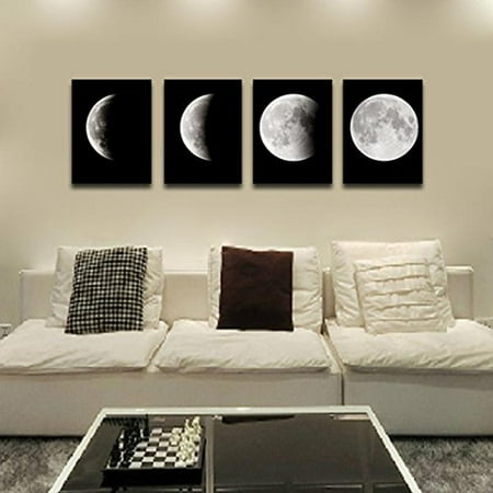Framed Art Oil Painting Modern Art Oil Painting Wall Sticker,Fheaven 4PCS Framed Modern Art Print on Canvas Home Wall Decor Poster Abstract The Moon ()