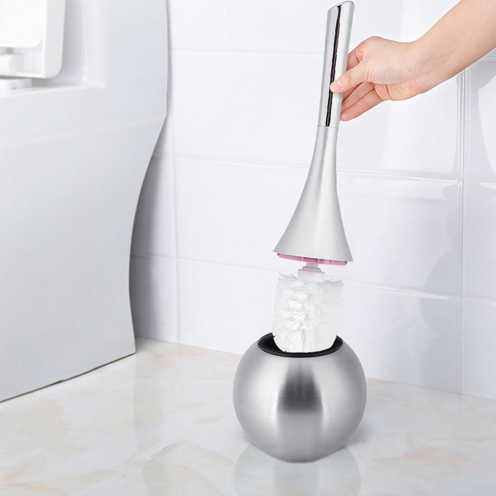OTVIAP Toilet Cleaning Brush,Creative Bathroom Toilet Scrub Cleaning Brush Holder Set with Stainless Steel Base Bathroom Brush Bathroom Toilet Brush(Sliver)