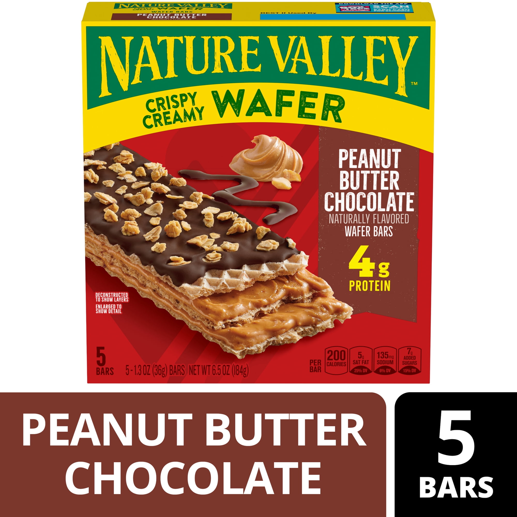 Nature Valley Peanut Butter Chocolate Wafer Bar, Baked, 4g Protein, 5 Bars, 6.5 oz