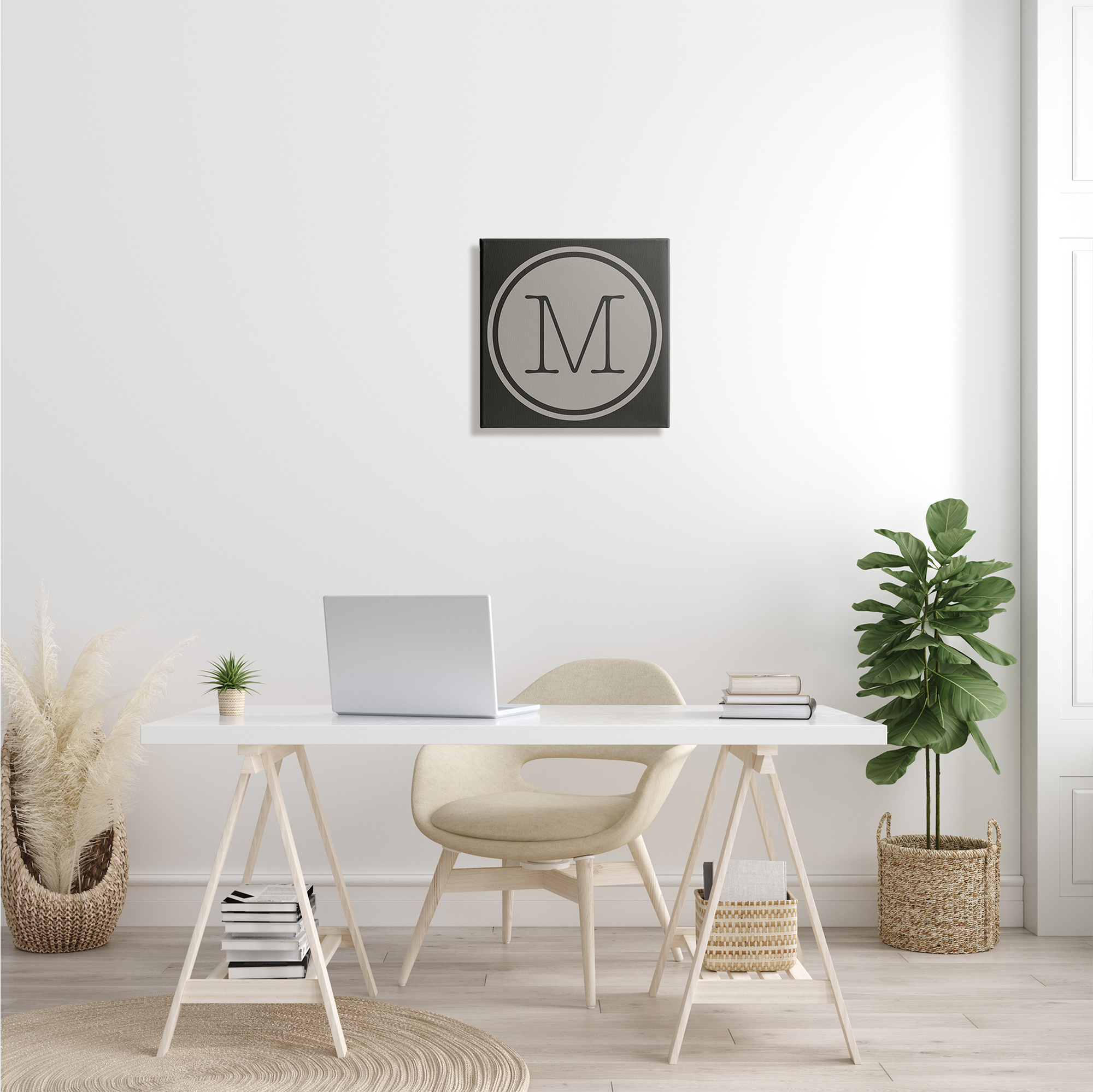Modern J Initial Round Elevator Key Shape Typography Gallery-Wrapped Canvas Print Wall Art, 17x17