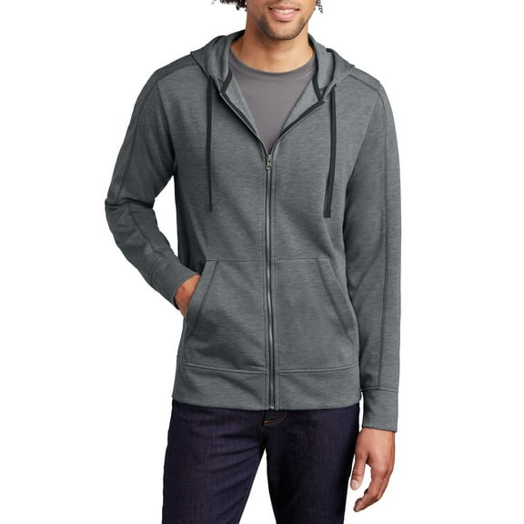 Just Blanks PosiCharge Tri-Blend Wicking Fleece Full-Zip Hooded Jacket, Dark Grey Heather, 4XL