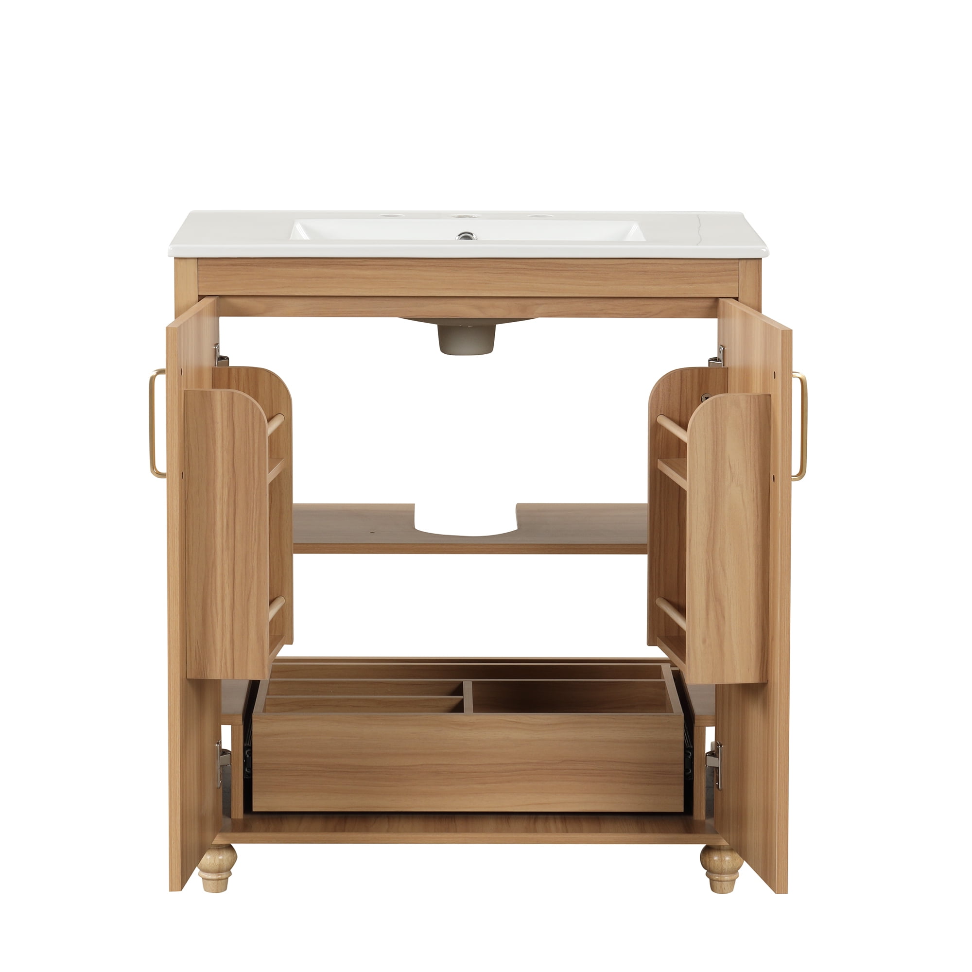 YIYADO 30 Inch Bathroom Vanity with Sink Combination, Modern Bathroom Storage Cabinet Set Without Faucet, Brown