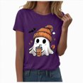 thumbnail image 4 of TOWED22 Fall Shirts for Women Cute Ghost with Coffee Pumpkin Graphic Casual Halloween Tee Autumn Thanksgiving Tops(Purple,XXL), 4 of 6