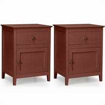 Costway 2PCS Nightstand Drawer Accent Side End Table Storage Cabinet Cherry