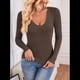 thumbnail image 4 of Camisas de Larga para Mujer, Moda de Otoño, Cuello en V, Básicas, Tops Cortos, Entallados, Y2K, Conjuntos, Ropa Café L, 4 of 10