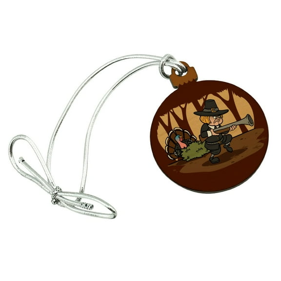Pilgrim Turkey Thanksgiving Hunting Mini Small Tiny Wood Christmas Tree Holiday Ornament