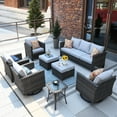 thumbnail image 2 of Ovios Patio Furniture Set 8 Pieces All Weather Wicker Conversation Set Outdoor Sectional Couch with Swivel Rocking Chair, Ottomans, Side Table, Light Gray Cushion, 2 of 9