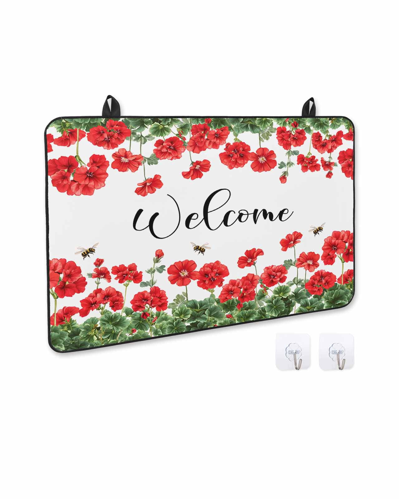 nqOlkjepod Large Induction Cooktop Protector Mat 36"x21", Red Spring Floral Stove Top Covers for Electric Stove, Welcome Green Botanical Watercolor Stove Burner Cover Mats, Glass Top Stove Cover