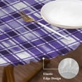 thumbnail image 3 of Purple Plaid Round Tablecloth, Fitted Table Cover with Elastic for 45"-54" Round Tables, Modern Art Checkered Farmhouse Table Cloth Outdoor Indoor Dinning Party Waterproof Tablecloths, 3 of 7