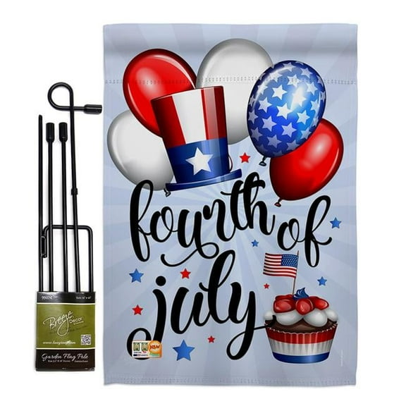 Breeze Decor BD-FJ-GS-111079-IP-BO-D-US17-BD 13 x 18.5 in. Celebrate Fourth of July Americana Vertical Double Sided Mini Garden Flag Set with Banner Pole