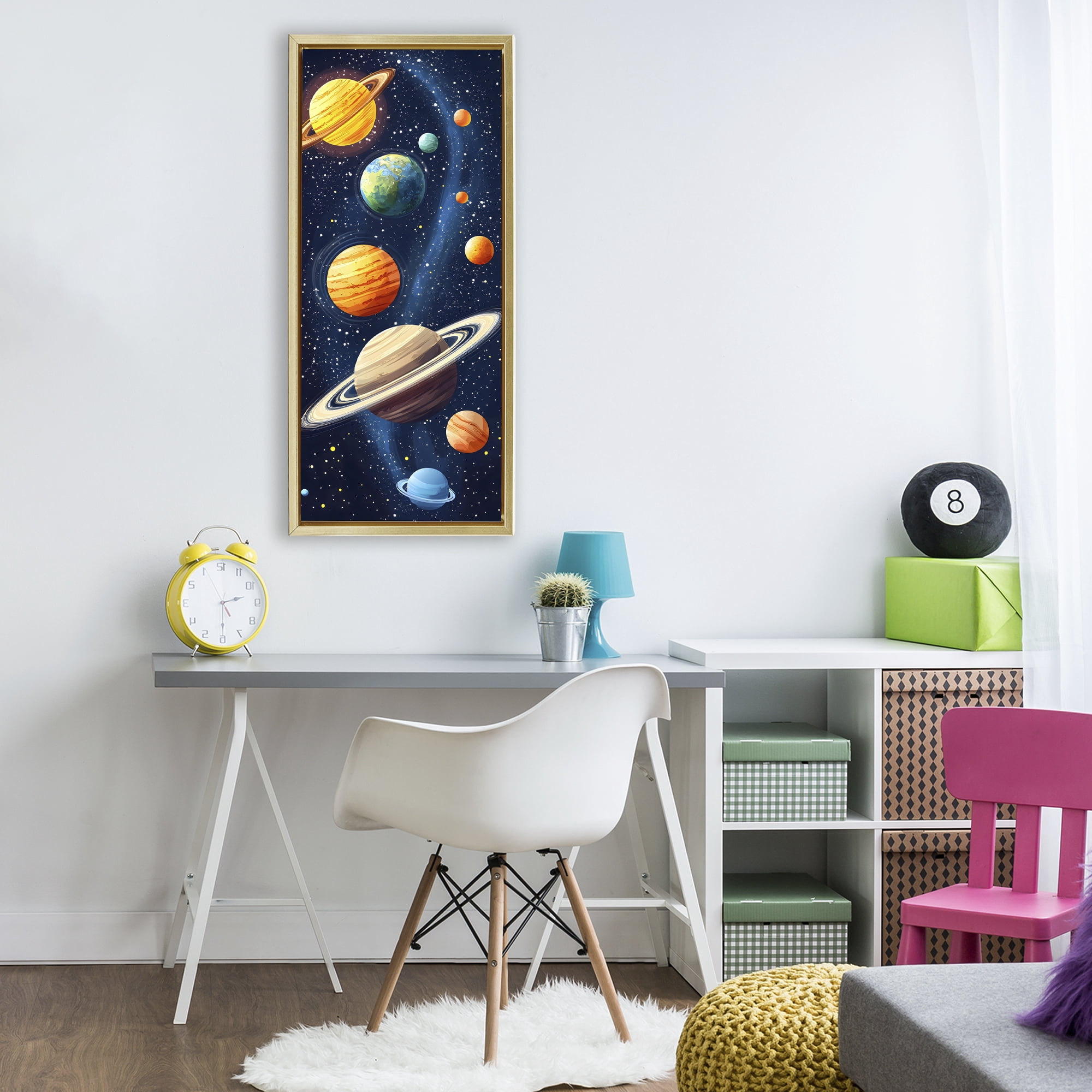 Stupell Industries Galaxy Swirl Planetary Orbit Gold Framed Floater Canvas Wall Art, design by Creative Studio