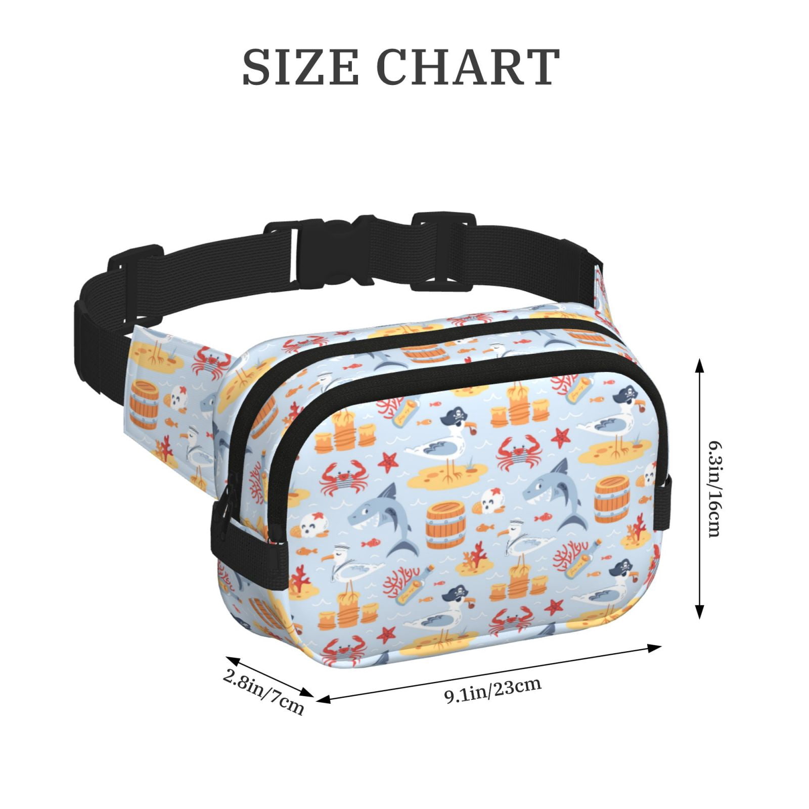 Fuzoiu Cute Shark Print Unisex Square Double Layer Waist Bag,Crossbody Fanny Pack Travel Workout Accessory
