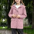thumbnail image 4 of CPNG Girls Lined Rain Jacket with Hood Waterproof Windbreaker Preppy Solid Lightweight Zip Button Down Windbreaker Outdoor Long Trench Travel Coats Hiking Outwear, 4 of 6
