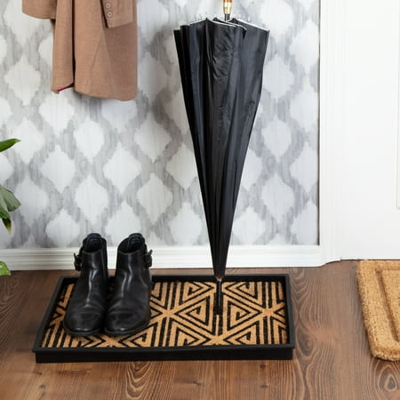 UPC: 0794552002727 | Natural & Recycled Rubber Boot Tray with Tan & Black Tribal Coir Insert