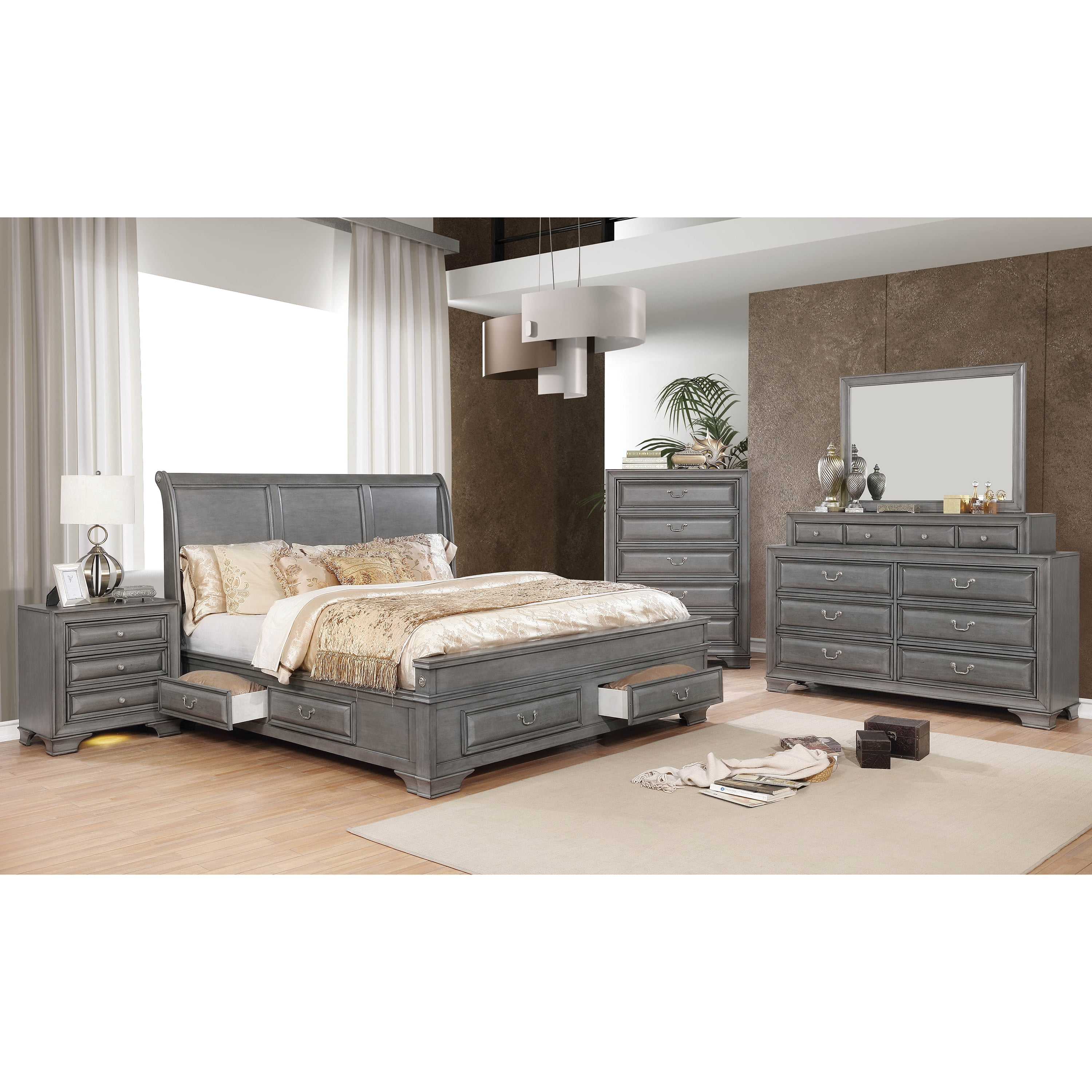 Furniture of America Damien Rustic Nightstand with 3-Drawer, Gray