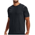 thumbnail image 2 of Floleo T-shirt à Manches Courtes pour Hommes Couleur Unie Col Rond Performance Active Respirant Séchage Rapide Réfléchissant Course Escalade Entraînement Extérieur Confortable (Noir, TG), 2 of 6