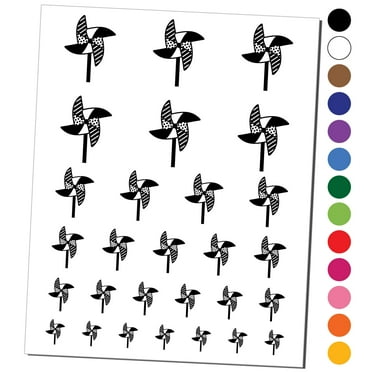 Windmill Pinwheel Water Resistant Temporary Tattoo Set Fake Body Art Collection - Black
