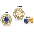 thumbnail image 5 of Gem Stone King 18K Yellow Gold Plated Silver Stud Earrings with Jackets Created Sapphire and Moissanite (2.72 Cttw), 5 of 6