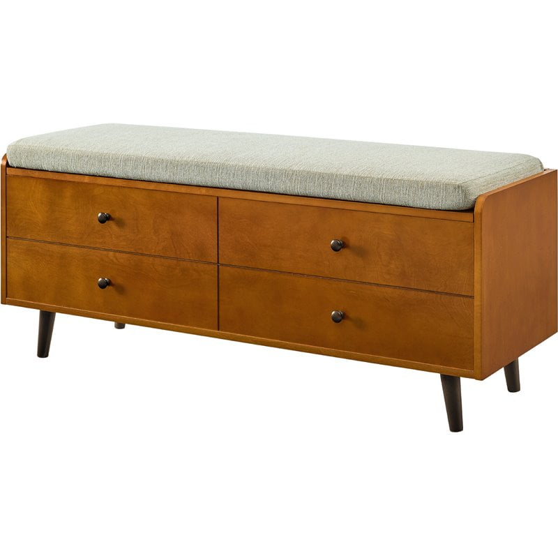 46" Mid Century Storage Bench with Cushion in Acorn/Tan