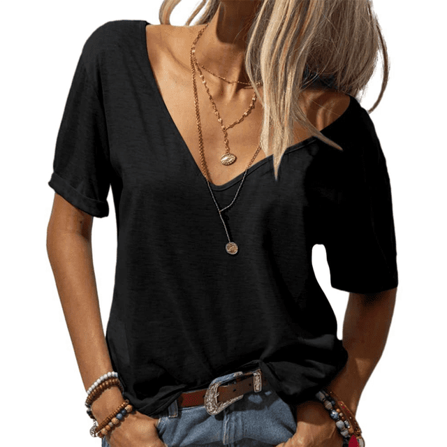 Tops de Corta con Cuello en V Negros 4XL