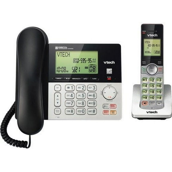 Tech CS6949 DECT 6.0 Standard Phone with Answering System and Caller ID, Black and Silver