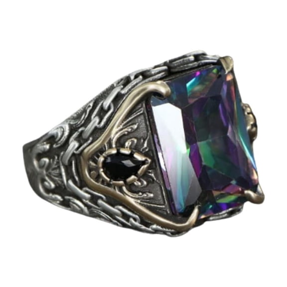 Roarsilver Mystical Beauty: 925 Sterling Silver Ring with Mystic Topaz Stone and Basket Weave Pattern | 11