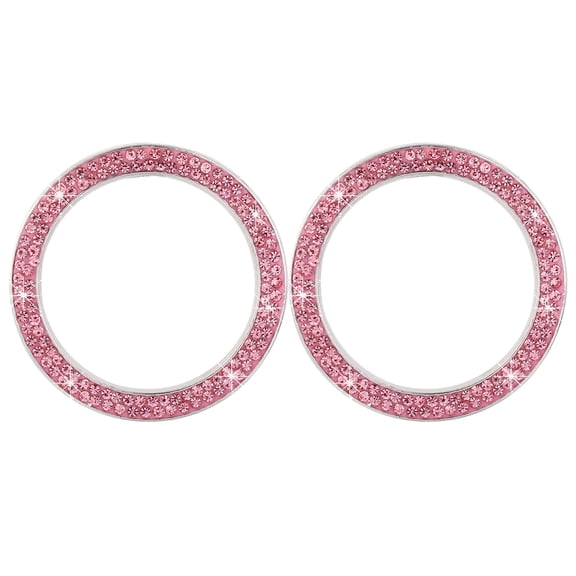 WSTEER 2PCS Car Ignition Button Ring Sticker Engine Start Stop Button Ring Decal Crystal Bling Rhinestone Car Decor Accessories (Pink)
