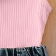 thumbnail image 6 of Girls Summer 2 Piece Set Off-Shoulder Ruffled Sleeveless Tops Elastic Waist Print Denim Shorts Trendy Casual Outfits (6-7Years, Pink), 6 of 6