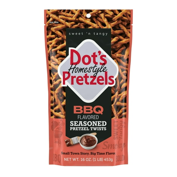 Dot's Pretzels BBQ Seasoned Pretzel MDA05 Twist Snack, 16oz Grocery Sized Bag