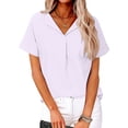 thumbnail image 2 of GigrtiJin Linen Shirts for Women Summer Loose Tee Tops Trendy Casual V-Neck Solid Color Short Sleeve Blouse, 2 of 9